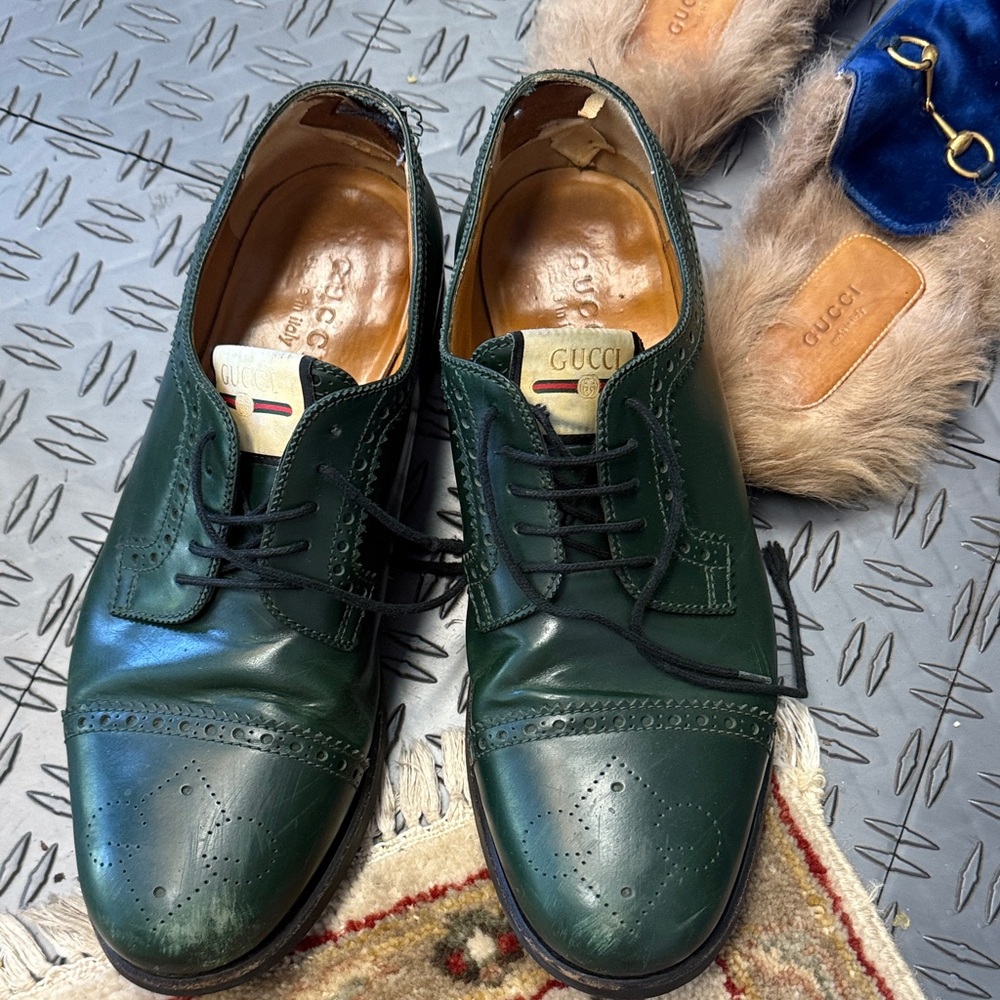 Gucci Men's Dark Green Leather Oxfords